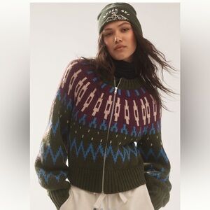 Mare Mare x Anthropologie Crew-Neck Sweater medium fair isle zip jumper nwt